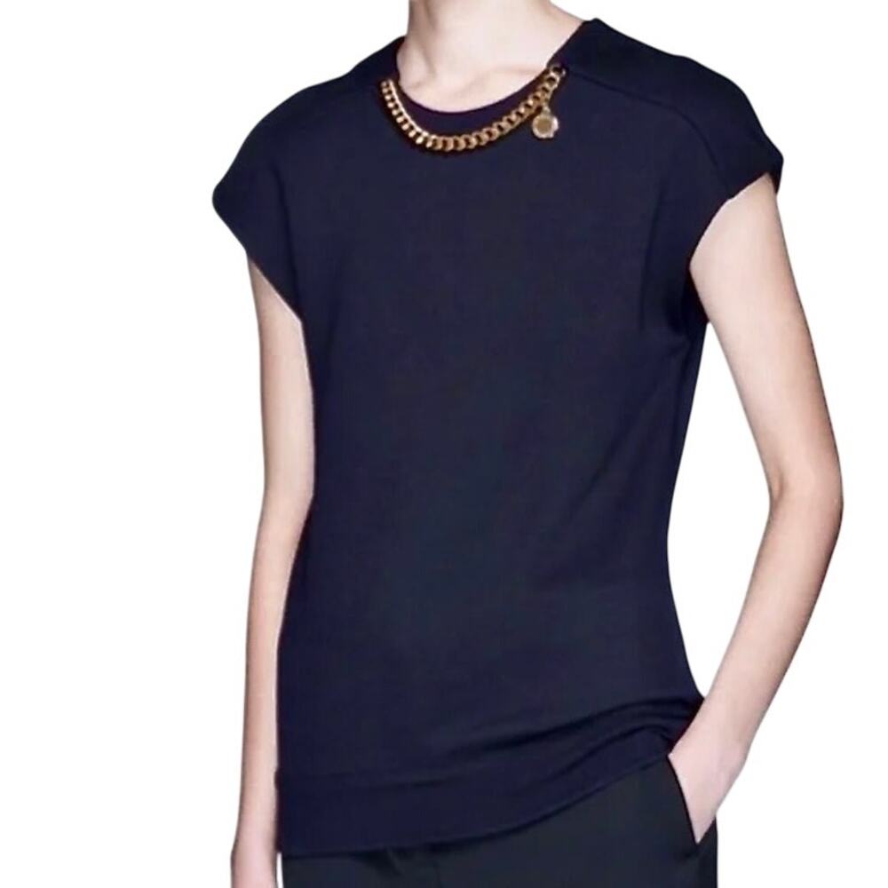 Stella McCartney Navy Signature Chain Medallion Cotton Sweatshirt Top Luxury